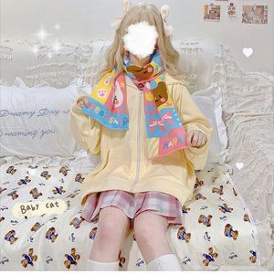 Colorful Pattern Cute Scarf Cat Bear Warm Winter Kawaii